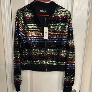 Vince Camuto Striped Sequin Bomber Jacket